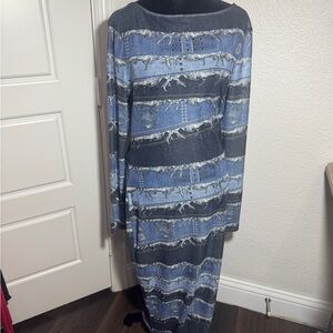 Stylish Blue and Black Striped Women's Dress